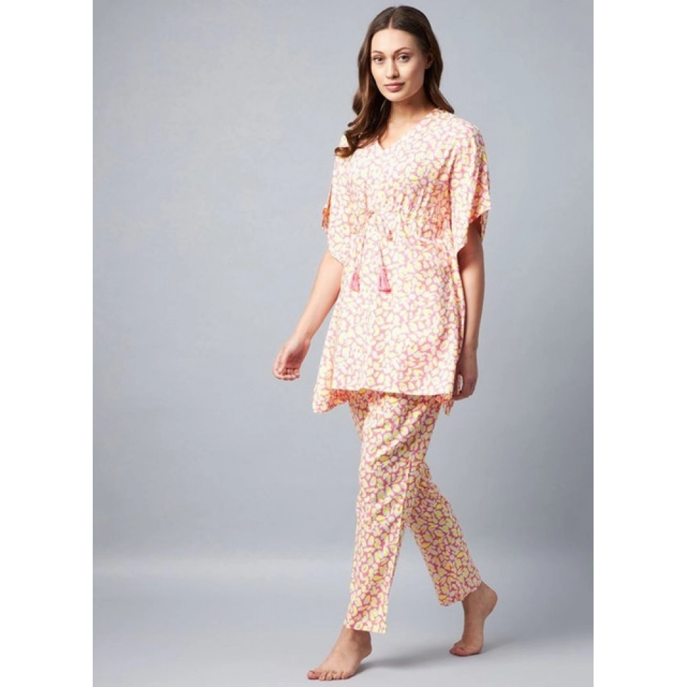 Women's Rayon Tie And Dye Kaftan Sleeve Night Suit (Multicolor) - Image 2