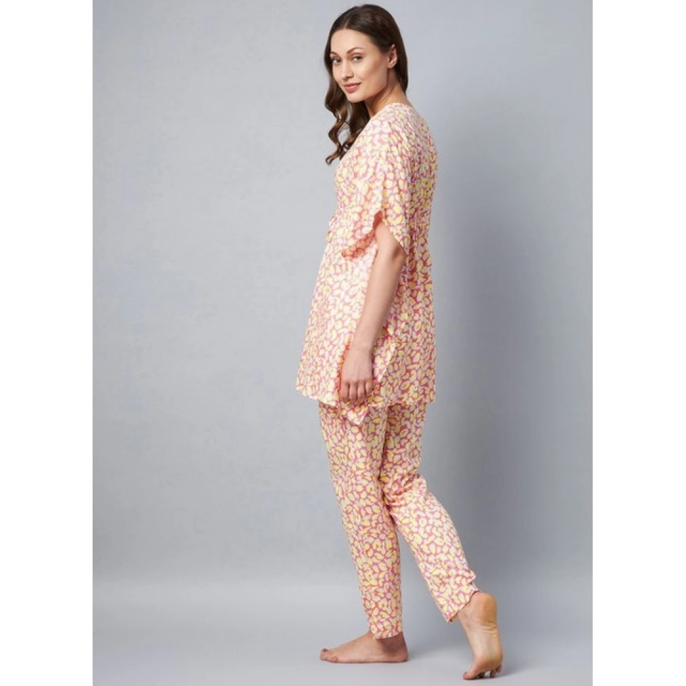 Women's Rayon Tie And Dye Kaftan Sleeve Night Suit (Multicolor) - Image 4