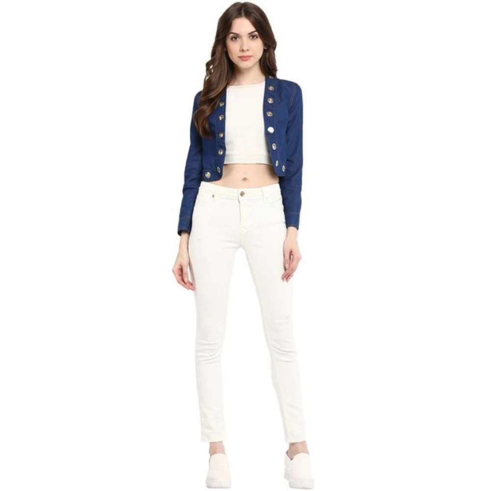 Women's Denim Embellished Long Sleeves Shrug (Blue) - Image 3