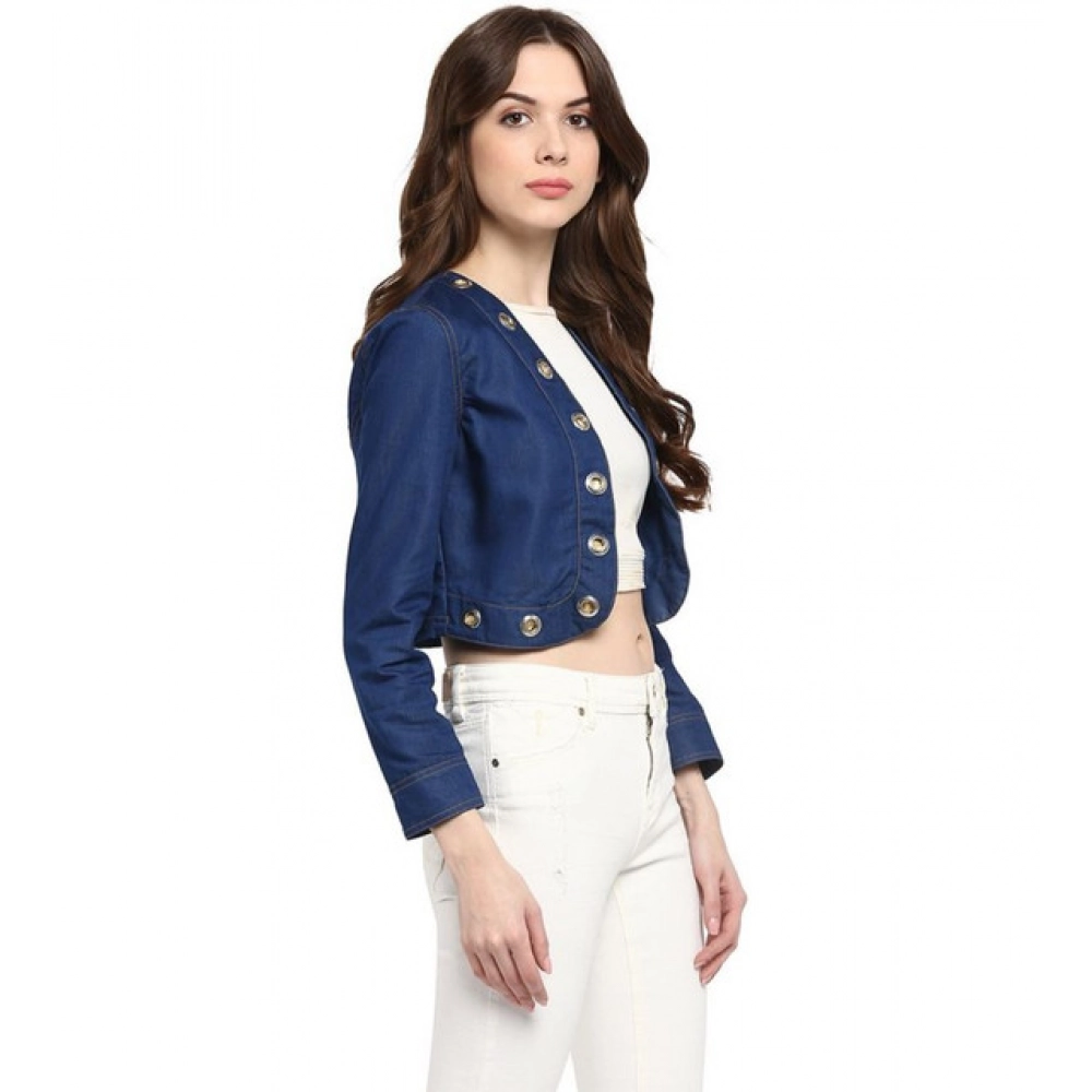 Women's Denim Embellished Long Sleeves Shrug (Blue) - Image 4