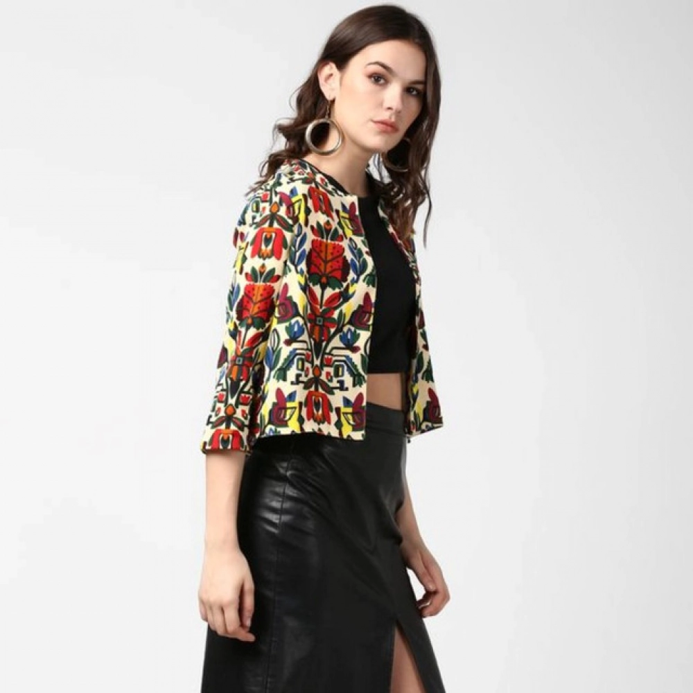 Women's Polyester Floral 3-4th Sleeves Shrug (Multicolor) - Image 4