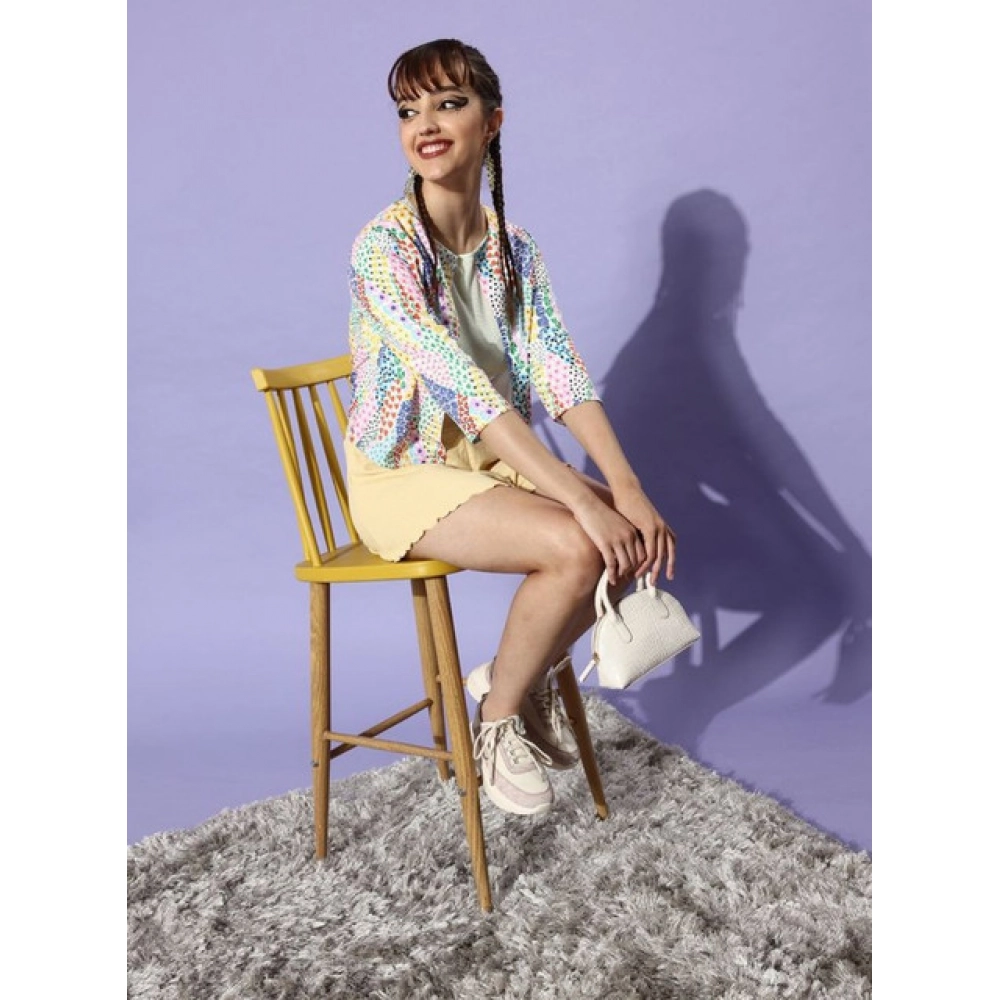 Women's Polyester Floral 3-4th Sleeves Shrug (Multicolor) - Image 2