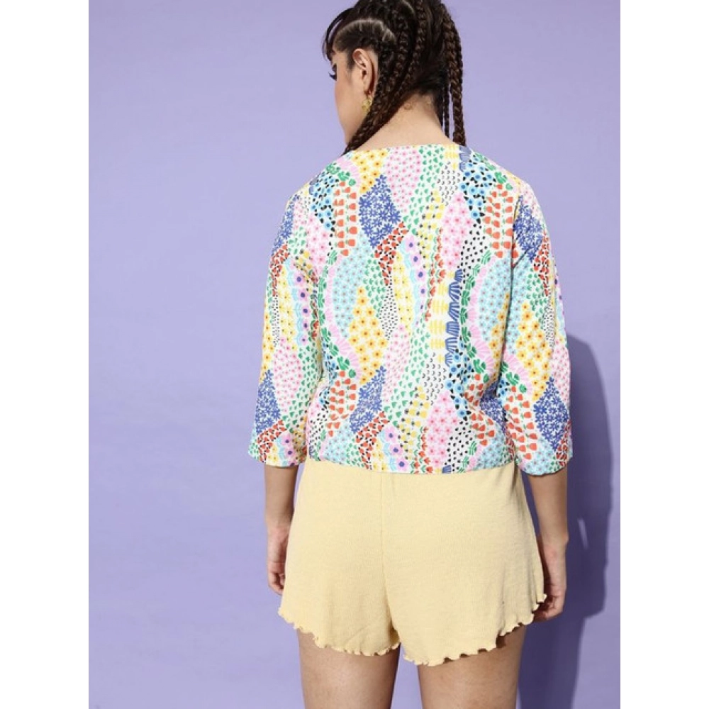 Women's Polyester Floral 3-4th Sleeves Shrug (Multicolor) - Image 4