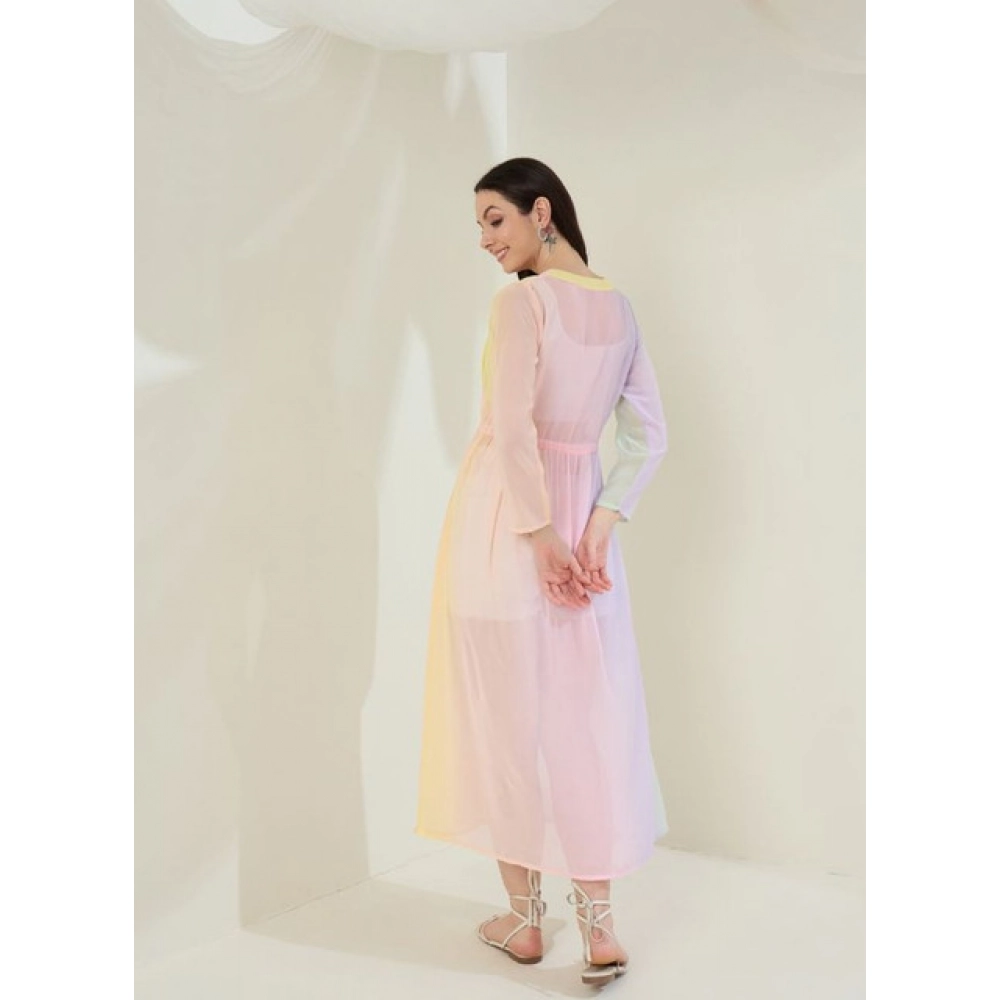 Women's Georgette Ombre Short Sleeve Shrug (Multicolor) - Image 2