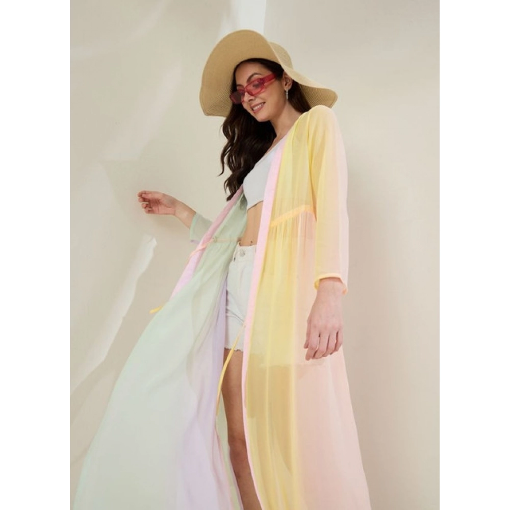 Women's Georgette Ombre Short Sleeve Shrug (Multicolor) - Image 3