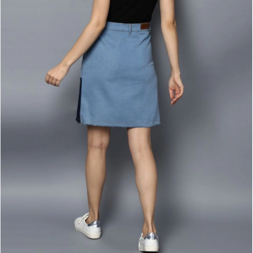 Women's Denim Brick Style Buttoned Skirt (Blue) - Image 2