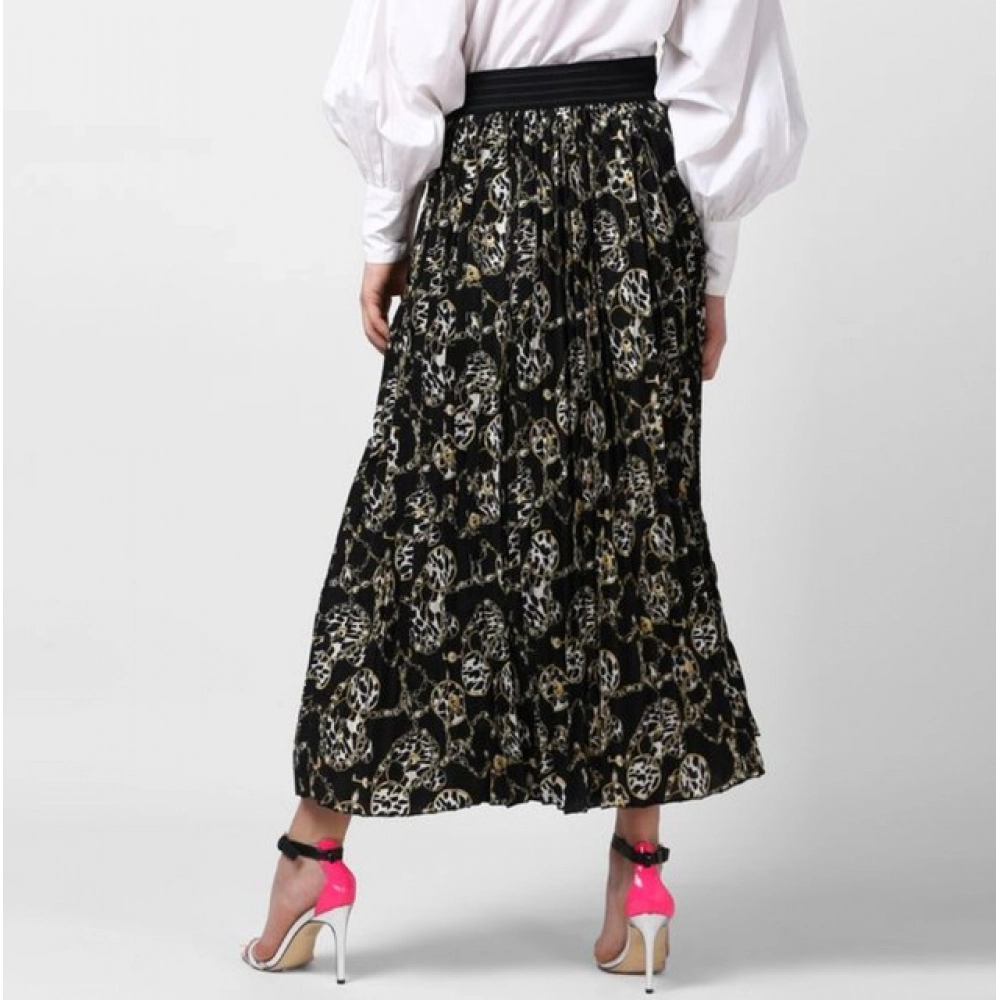 Women's Georgette Chain Print Elasticated Skirt (Black-Cream) - Image 2