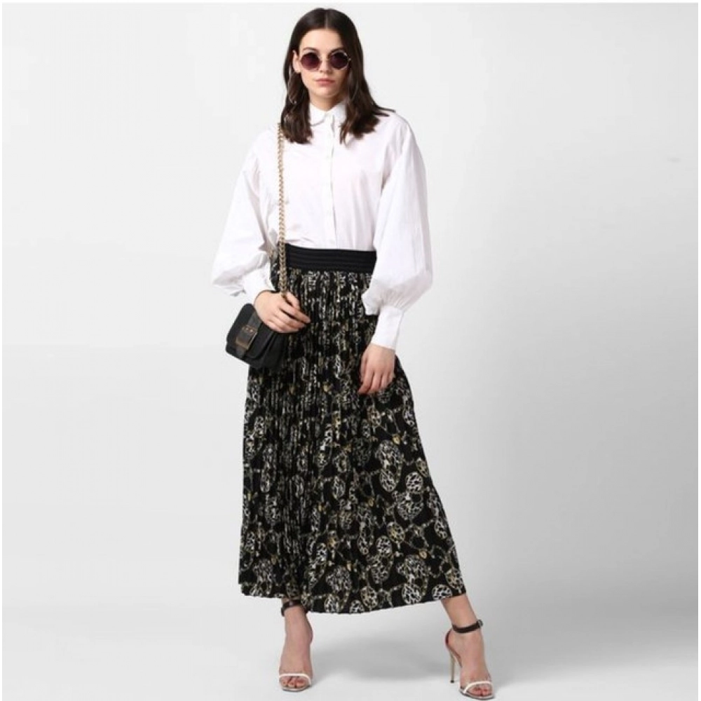 Women's Georgette Chain Print Elasticated Skirt (Black-Cream) - Image 3