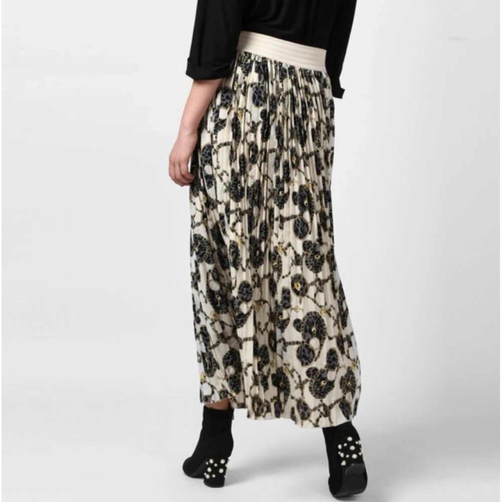 Women's Georgette Chain Print Elasticated Skirt (Cream-Black) - Image 2