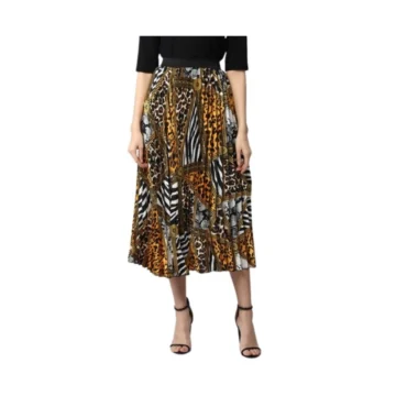 Women's Satin Pleated Elasticated Skirt (Multicolor)