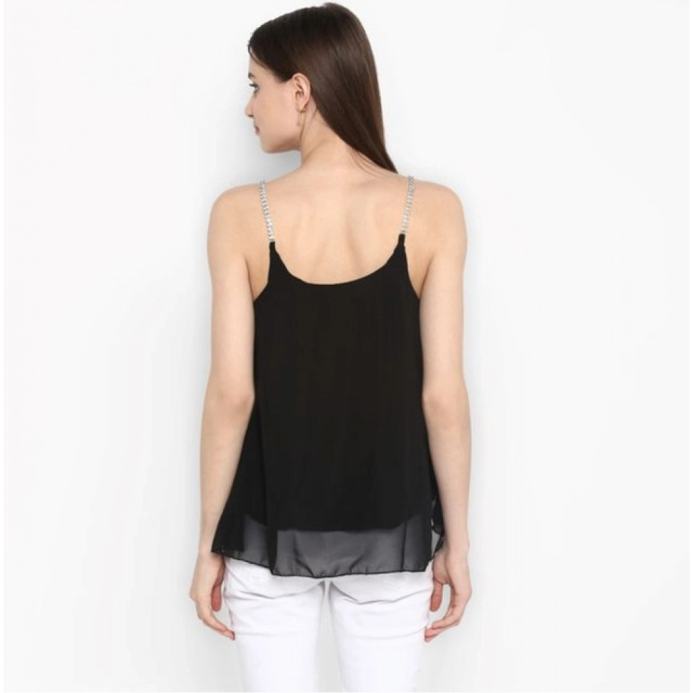 Women's Polyester Embellished Shoulder Straps Top (Black) - Image 2