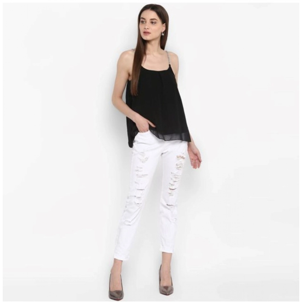 Women's Polyester Embellished Shoulder Straps Top (Black) - Image 3
