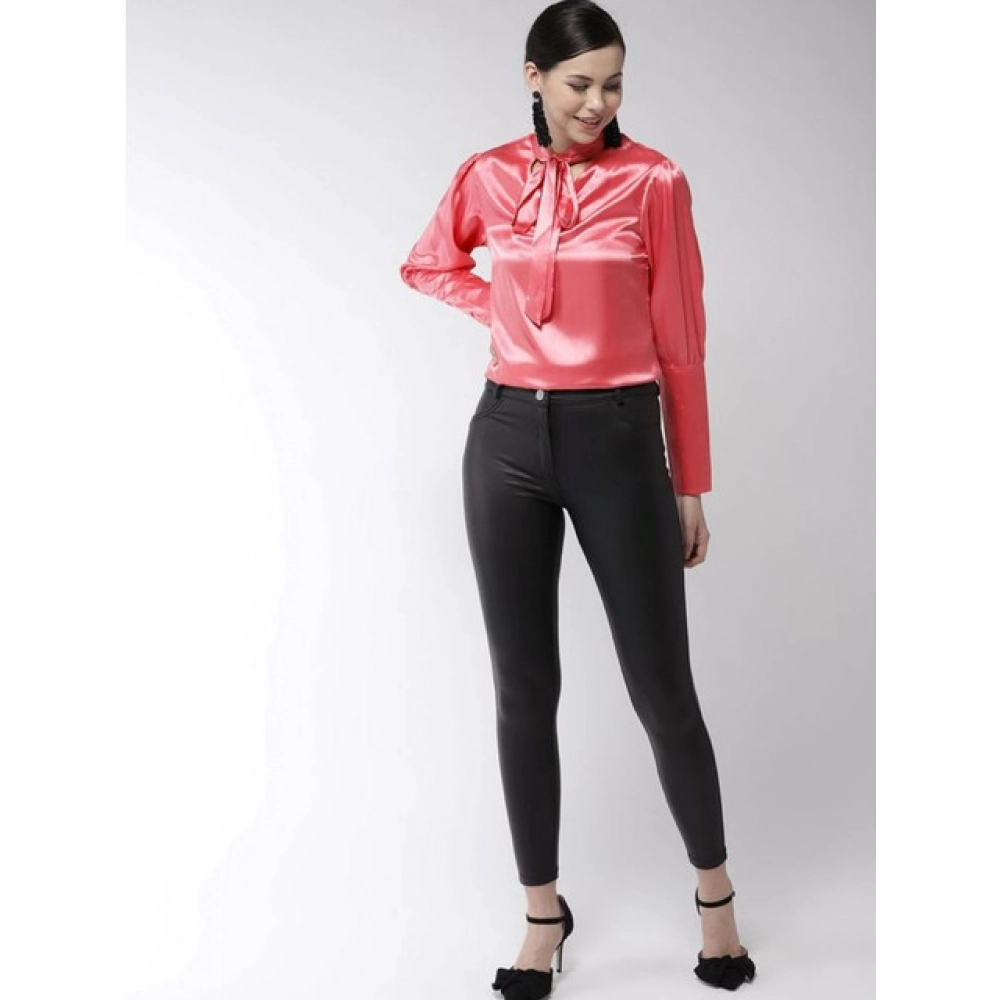 Women's Polyester Solid Long Sleeves Top (Coral) - Image 3