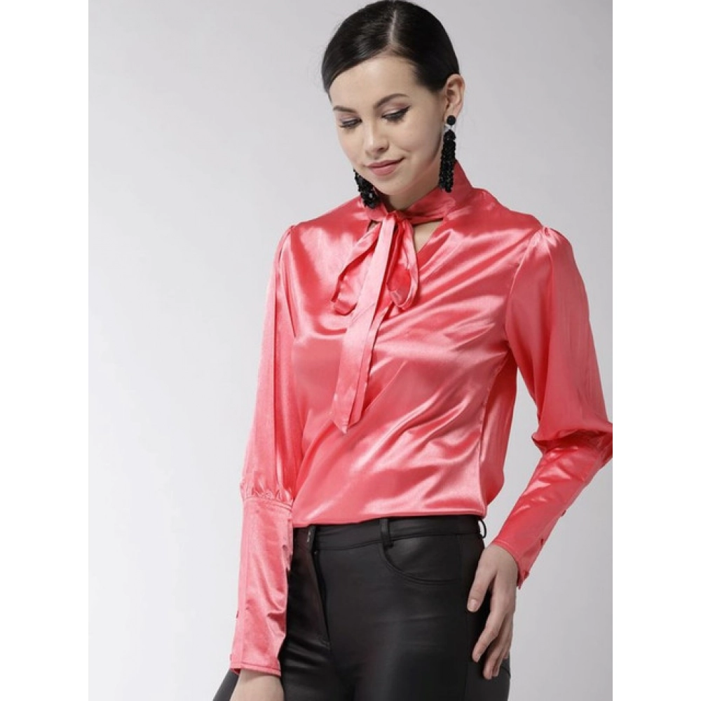 Women's Polyester Solid Long Sleeves Top (Coral) - Image 4