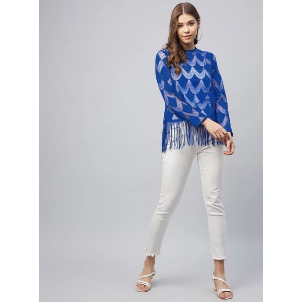 Women's Lace Self Design Long Sleeves Top (Blue) - Image 3