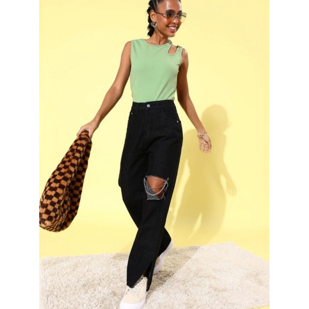 Women's Polyester Lycra Solid Sleeveless Top (Green) - Image 3