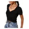 PID 65481 Women s Polyester Lycra Solid Short Sleeve Top Black 1 1000x1000 1 Women's Polyester Lycra Solid Short Sleeve Top (Black)
