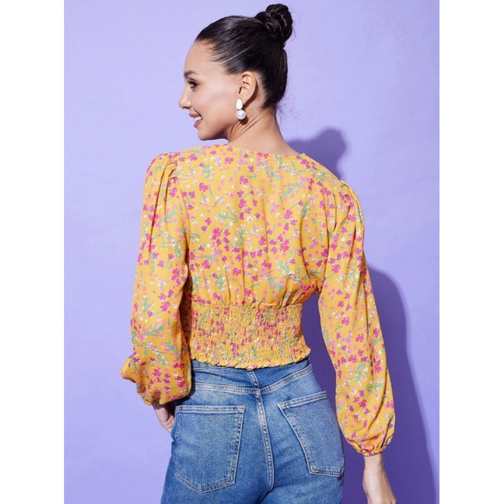 Women's Polyester Floral Long Sleeves Top (Multicolor) - Image 3
