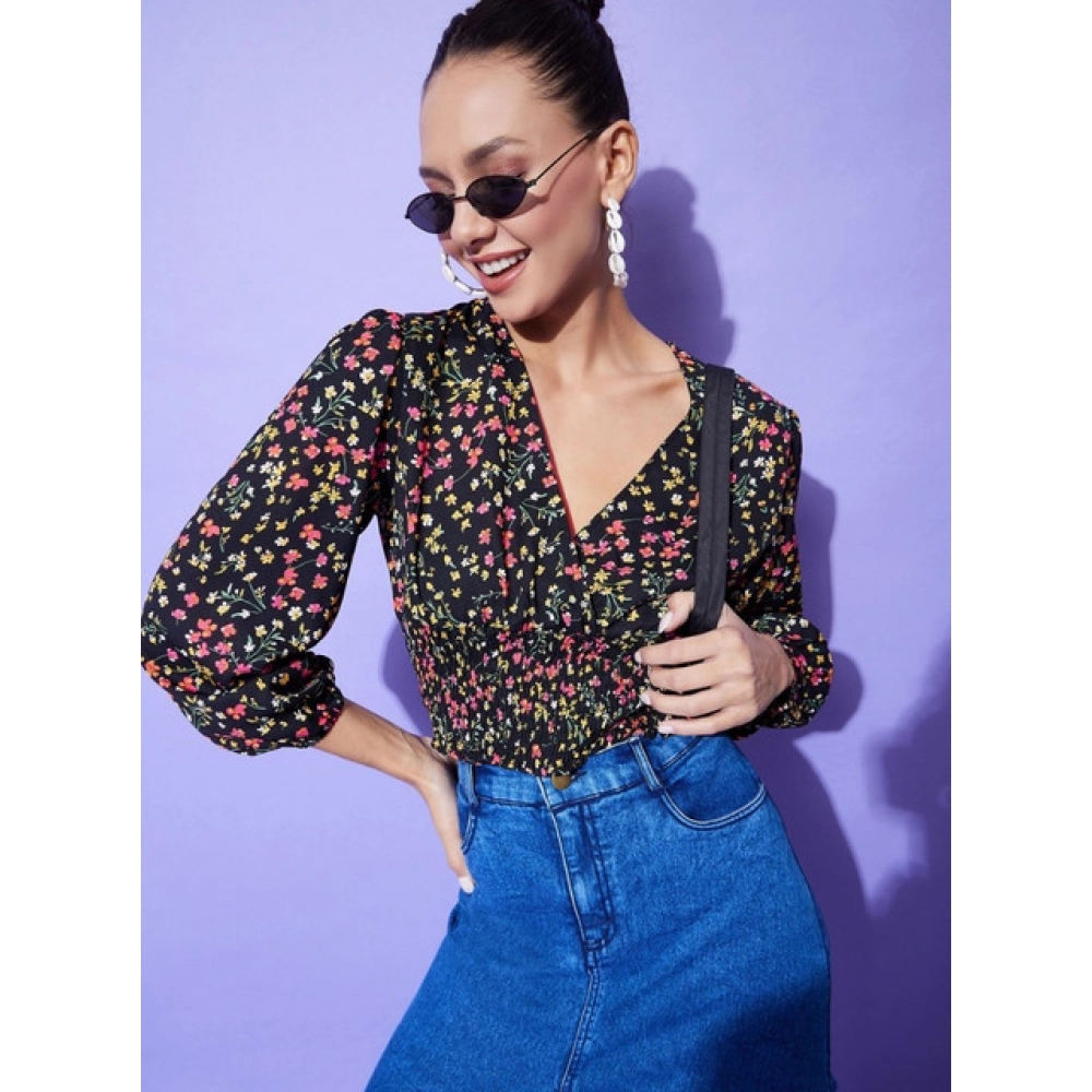 Women's Polyester Floral Long Sleeves Top (Multicolor) - Image 2