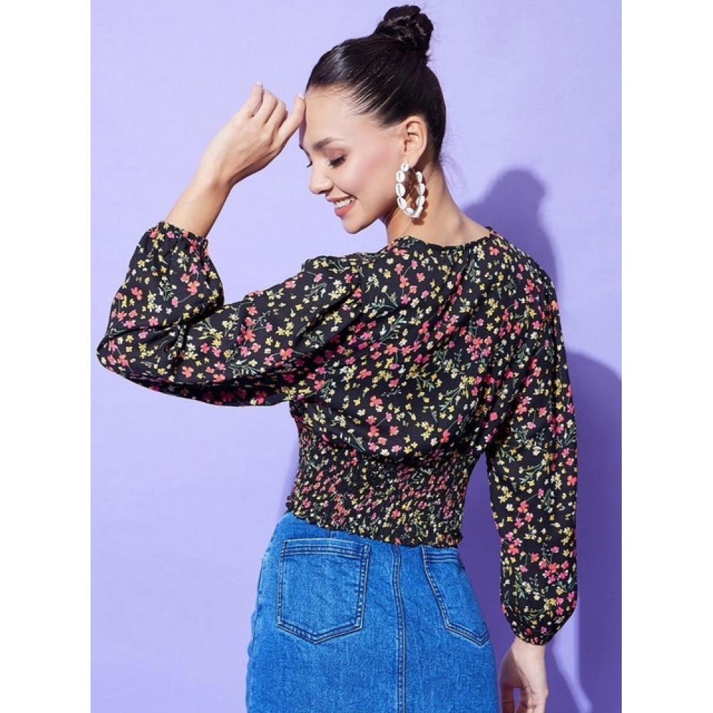 Women's Polyester Floral Long Sleeves Top (Multicolor) - Image 3