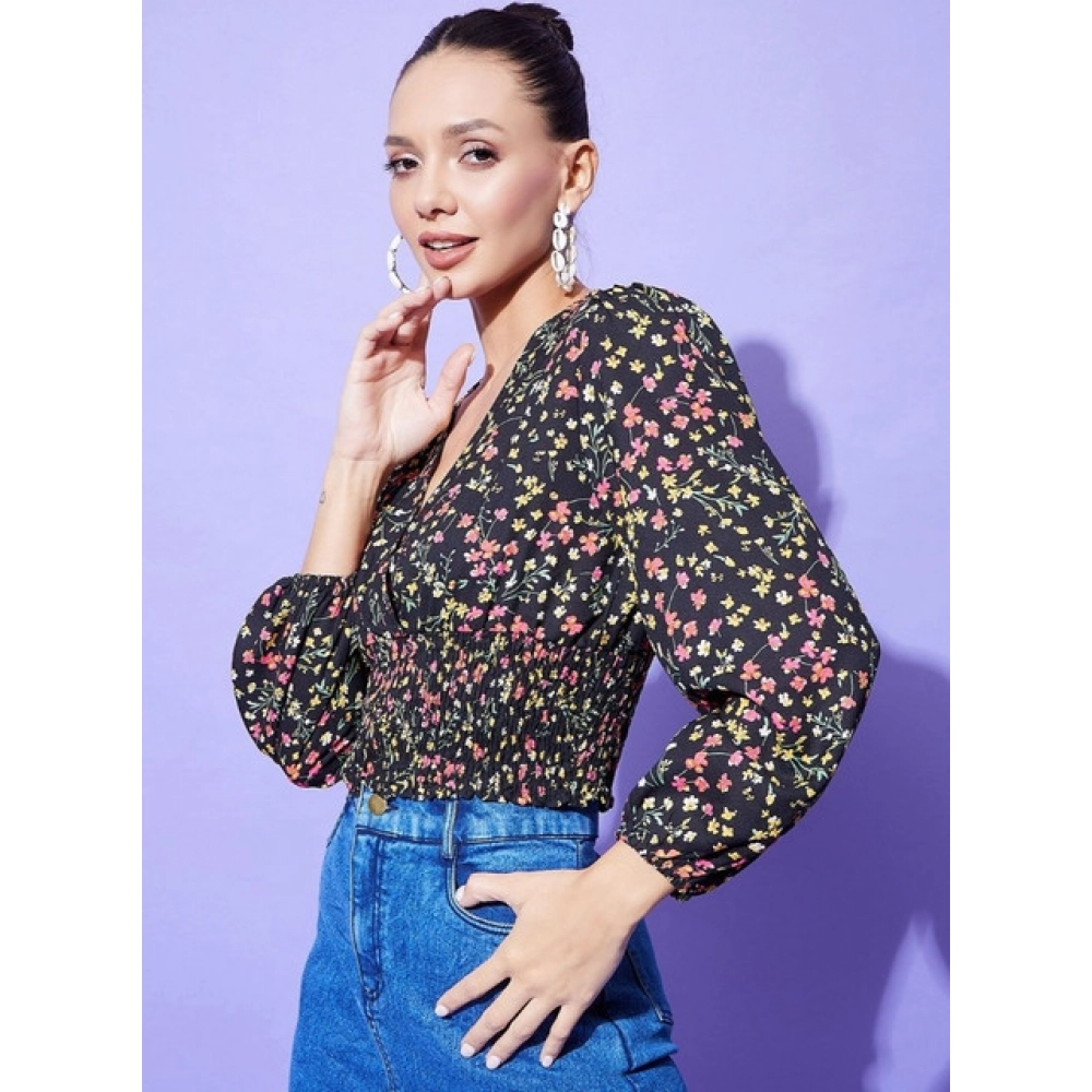 Women's Polyester Floral Long Sleeves Top (Multicolor) - Image 4