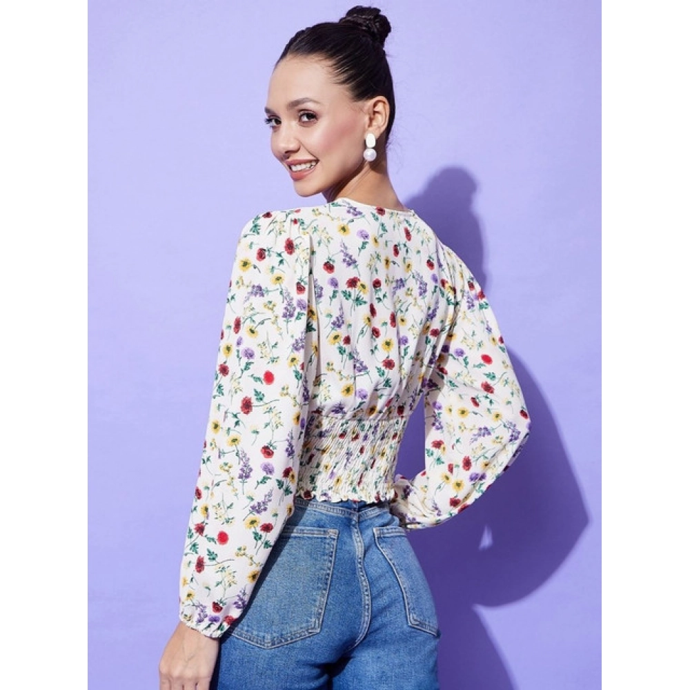 Women's Polyester Floral Long Sleeves Top (Multicolor) - Image 2