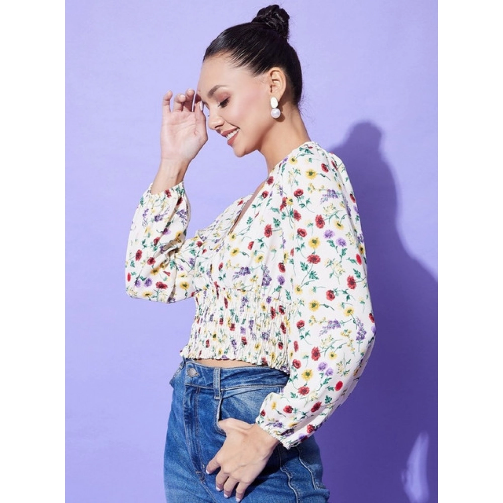 Women's Polyester Floral Long Sleeves Top (Multicolor) - Image 3