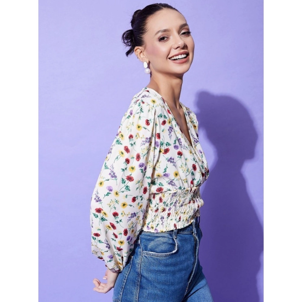 Women's Polyester Floral Long Sleeves Top (Multicolor) - Image 4