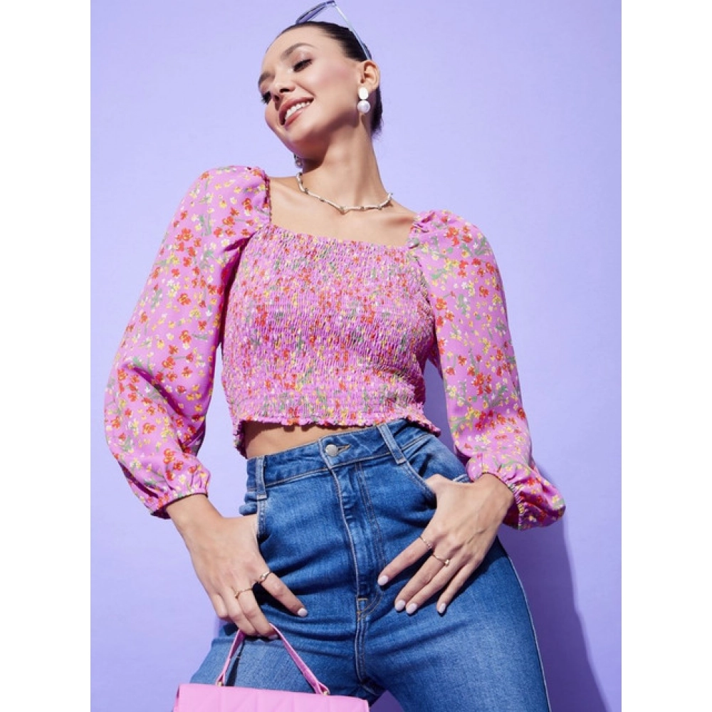 Women's Polyester Floral Long Sleeves Top (Multicolor) - Image 2