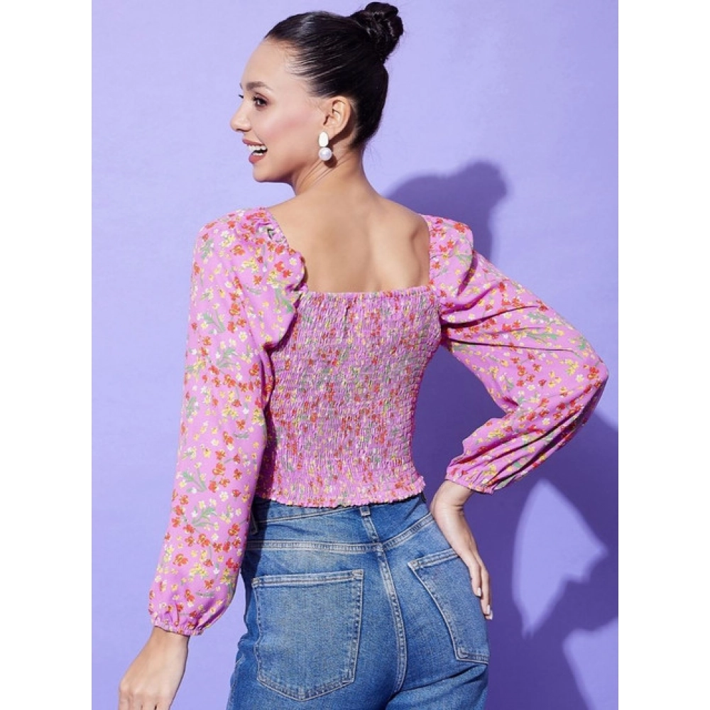 Women's Polyester Floral Long Sleeves Top (Multicolor) - Image 3