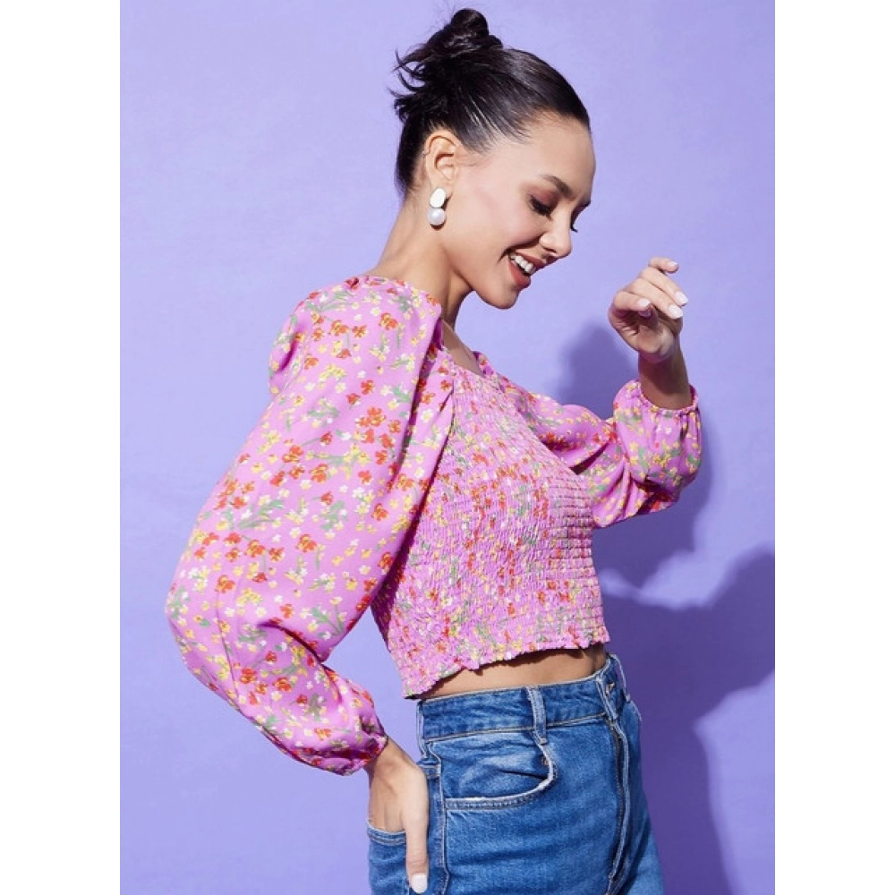 Women's Polyester Floral Long Sleeves Top (Multicolor) - Image 4