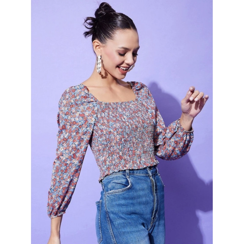 Women's Polyester Floral Long Sleeves Top (Multicolor) - Image 2