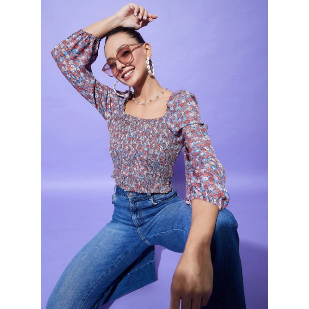 Women's Polyester Floral Long Sleeves Top (Multicolor) - Image 3