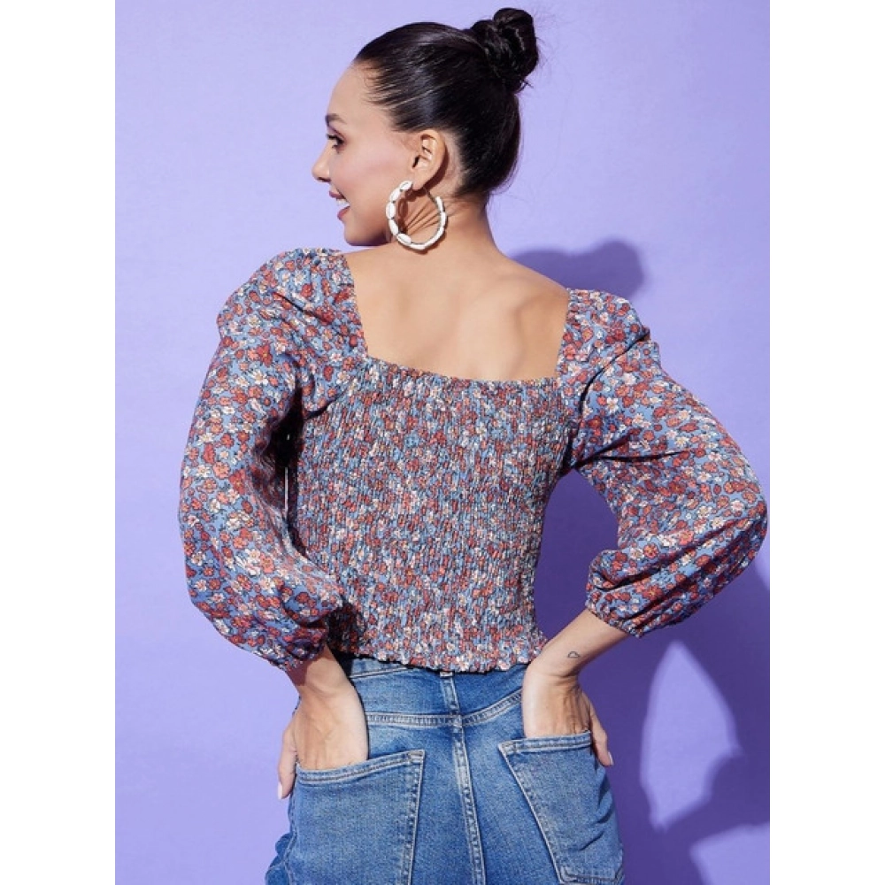 Women's Polyester Floral Long Sleeves Top (Multicolor) - Image 4