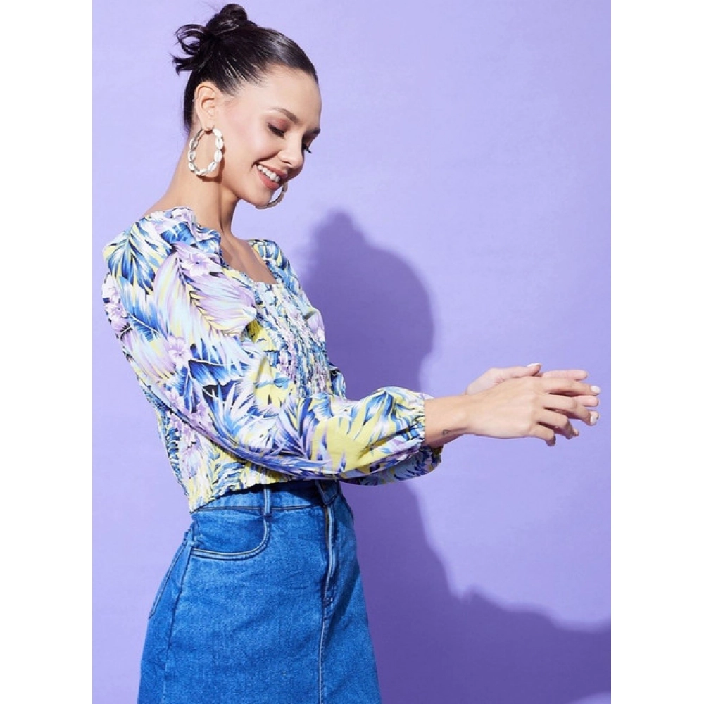 Women's Polyester Floral Long Sleeves Top (Multicolor) - Image 2