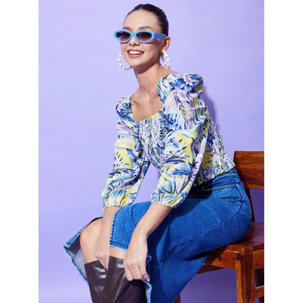 Women's Polyester Floral Long Sleeves Top (Multicolor) - Image 3