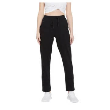 Women's Cotton Solid Elasticated Track Pants (Black)