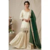 PID 66483 Women s Silk Embroidered 3 4th Sleeve Round Kurti With Palazzo and Dupatta Set Cream 1 1000x1000 1 Women's Silk Embroidered 3/4th Sleeve V-Neck Kurti With Sharara Pant and Dupatta Set (Cream & Bottle Green)