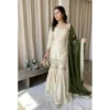 PID 66484 Women s Silk Embroidered 3 4th Sleeve Round Kurti With Palazzo and Dupatta Set Cream 1 1000x1000 1 Women's Silk Embroidered 3/4th Sleeve V-Neck Kurti With Sharara Pant and Dupatta Set (Cream & Green)