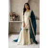 PID 66486 Women s Silk Embroidered 3 4th Sleeve Round Kurti With Palazzo and Dupatta Set Cream 1 1000x1000 1 Women's Silk Embroidered 3/4th Sleeve V-Neck Kurti With Sharara Pant and Dupatta Set (Cream & Teal)