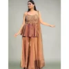 PID 66489 Women s Silk Embroidered Sleeveless Round Kurti With Palazzo and Dupatta Set Brown 1 1000x1000 1 Women's Silk Embroidered Sleeveless Round Kurti With Palazzo Pant and Dupatta Set (Brown)