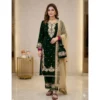 PID 66494 Women s Silk Embroidered 3 4th Sleeve Round Kurti With Palazzo and Dupatta Set Dark Gree 1000x1000 1 Women's Silk Embroidered 3/4th Sleeve Round Kurti With Palazzo Pant and Dupatta Set (Dark Green)