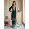 PID 66497 Women s Silk Embroidered 3 4th Sleeve Round Kurti With Palazzo and Dupatta Set Turquoise 1000x1000 1 Women's Silk Embroidered 3/4th Sleeve Round Kurti With Palazzo Pant and Dupatta Set (Teal)