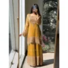 PID 66502 Women s Silk Embroidered 3 4th Sleeve Round Kurti With Sarara and Dupatta Set Yellow 1 1000x1000 1 Women's Silk Embroidered 3/4th Sleeve Round Kurti With Sharara Pant and Dupatta Set (Yellow)