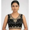 PID 66626 Womens Silk Embroidered V Neck Sleeveless Padded Blouse Black Size 38 1 1000x1000 1 Women's Silk Embroidered V-Neck Sleeveless Readymade Padded Blouse (Black, Size 38)
