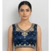 PID 66627 Womens Silk Embroidered V Neck Sleeveless Padded Blouse Blue Size 38 1 1000x1000 1 Women's Silk Embroidered V-Neck Sleeveless Readymade Padded Blouse (Blue, Size 38)
