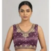 PID 66630 Womens Silk Embroidered V Neck Sleeveless Padded Blouse Purple Size 38 1 1000x1000 1 Women's Silk Embroidered V-Neck Sleeveless Readymade Padded Blouse (Purple, Size 38)