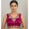 PID 66631 Womens Silk Embroidered V Neck Sleeveless Padded Blouse Pink Size 38 1 1000x1000 1 Women's Silk Embroidered V-Neck Sleeveless Readymade Padded Blouse (Pink, Size 38)