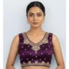 PID 66633 Womens Silk Embroidered V Neck Sleeveless Padded Blouse Wine Size 38 1 1000x1000 1 Women's Silk Embroidered V-Neck Sleeveless Readymade Padded Blouse (Wine, Size 38)