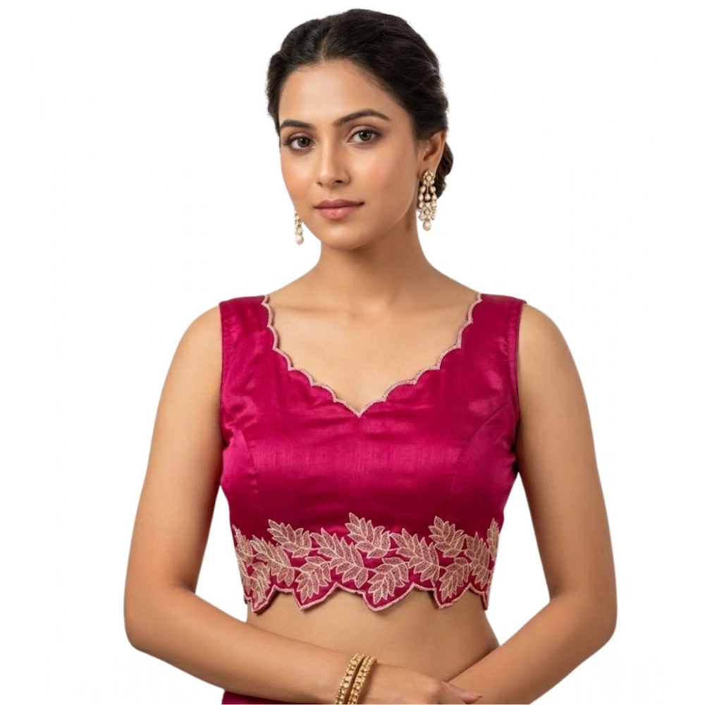 Women's Silk Embroidered Sweetheart Neck Sleeveless Readymade Padded Blouse (Pink, Size 38) - Image 2